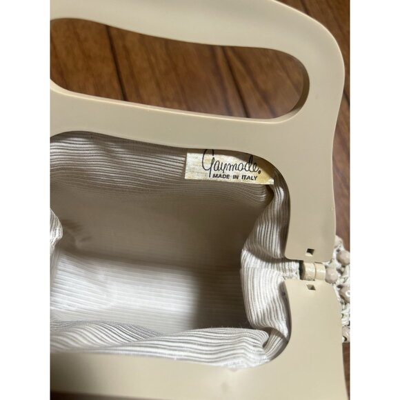 Gaymode Italy Purse Raffia Beaded Cream Beige Celluloid Handle 8” x 8” Clean - Picture 11 of 16